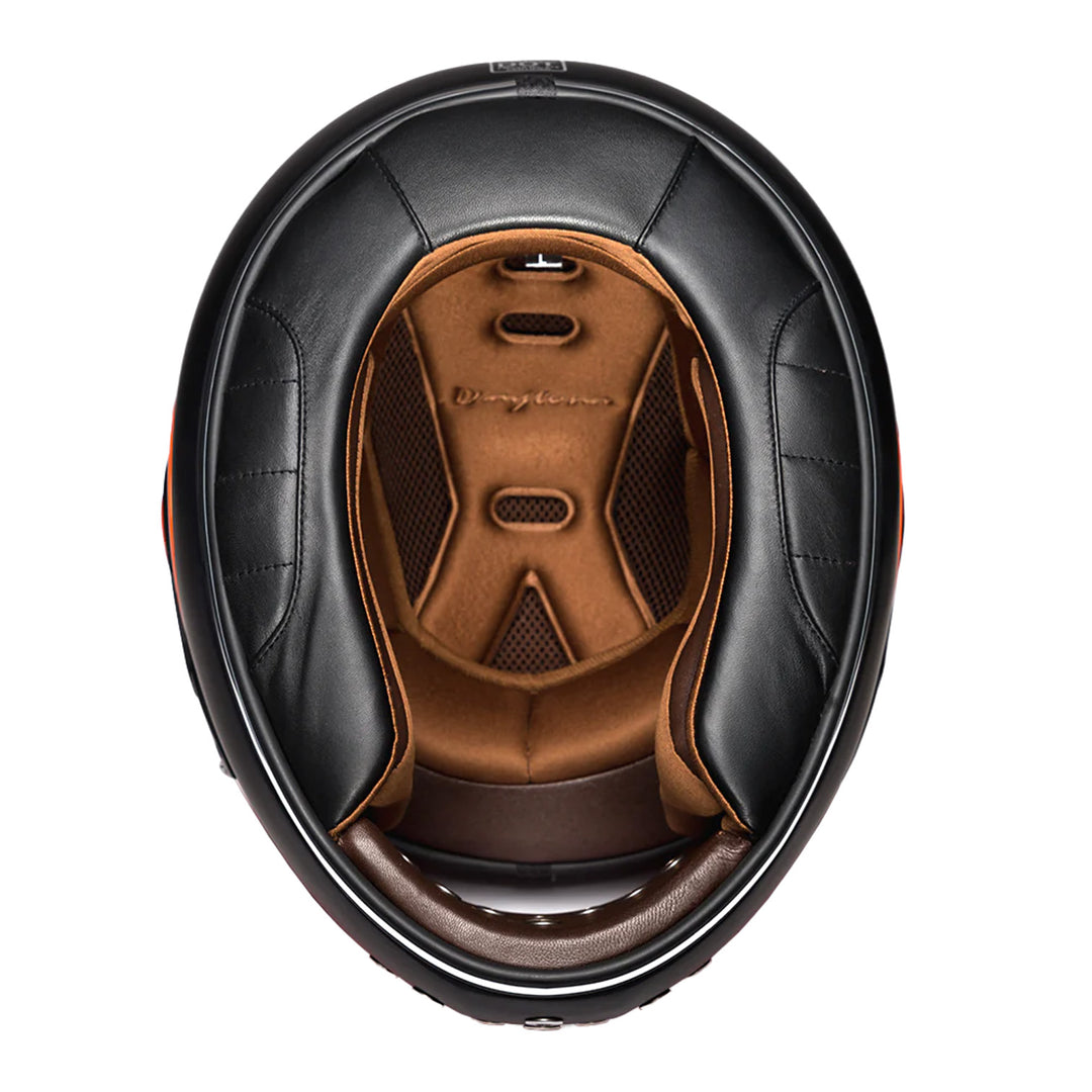 Daytona Helmets D.O.T. Retro Helmet Dull Black w/Orange Accents - Bottom Up View