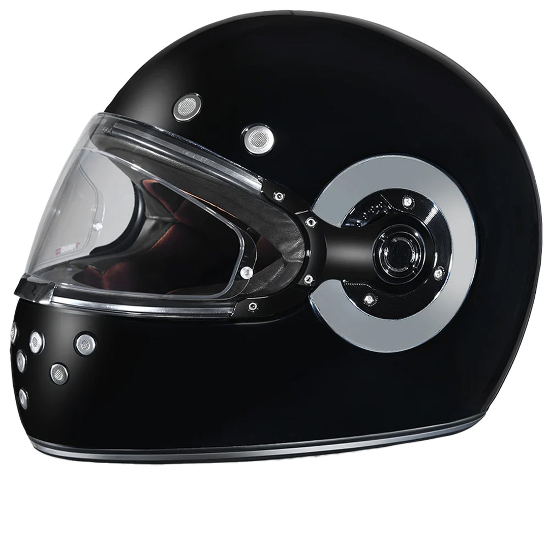 Daytona Helmets D.O.T. Retro Helmet Gloss Black w/Chrome Accents - Front Left Side View