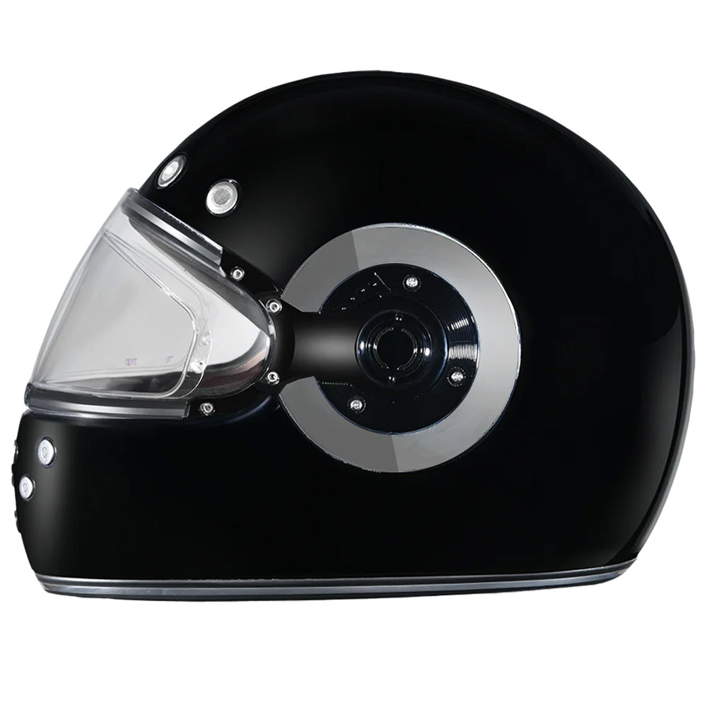 Daytona Helmets D.O.T. Retro Helmet Gloss Black w/Chrome Accents - Left Side View
