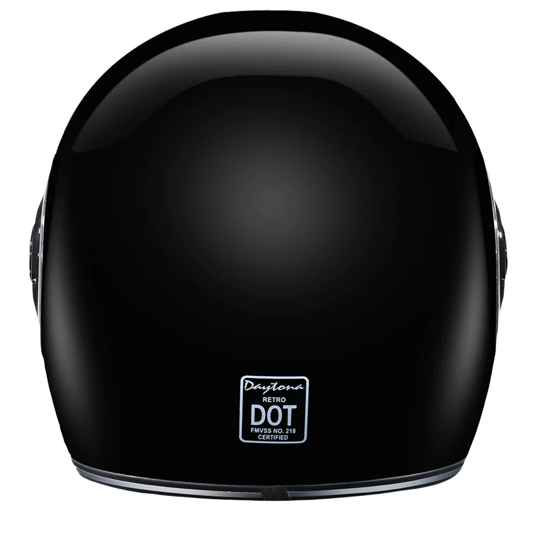Daytona Helmets D.O.T. Retro Helmet Gloss Black w/Chrome Accents - Rear View