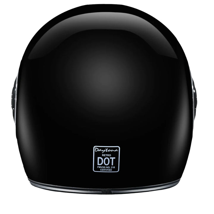 Daytona Helmets D.O.T. Retro Helmet Gloss Black w/Chrome Accents - Rear View