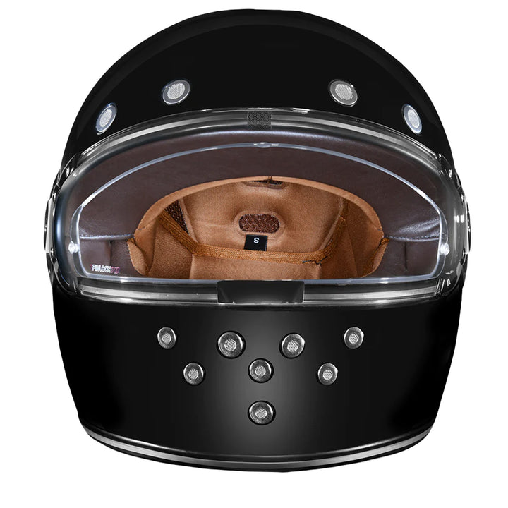 Daytona Helmets D.O.T. Retro Helmet Gloss Black w/Chrome Accents - Front View