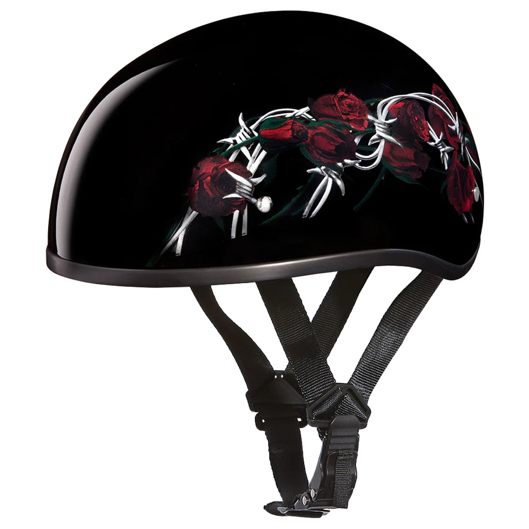 Daytona Helmets D.O.T. Skull Cap - Barbed Roses - Front Left Side View