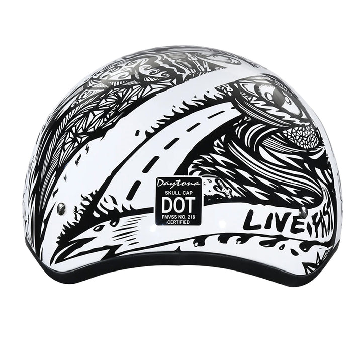 Daytona Helmets D.O.T. Skull Cap - Live Fast - Rear View