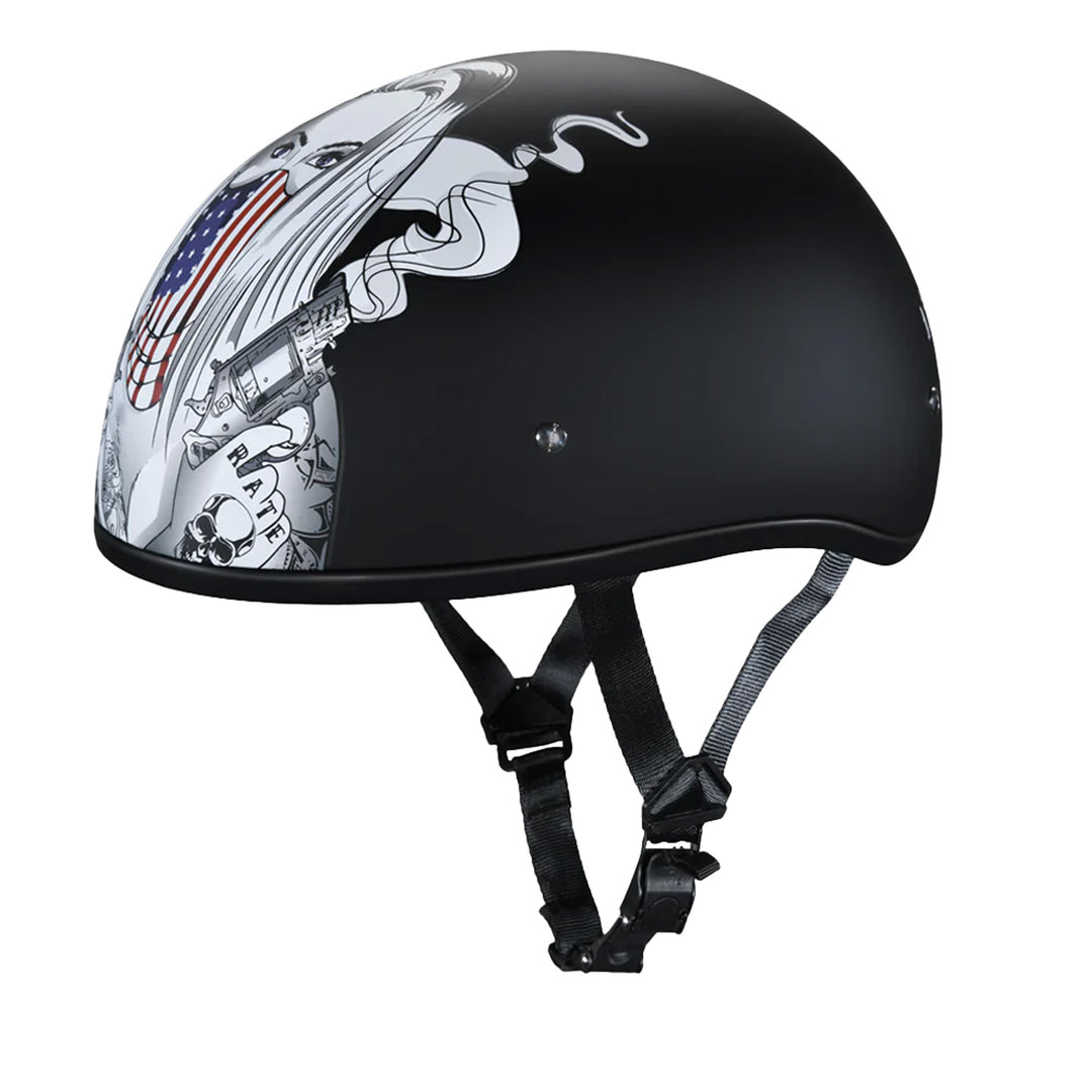 Daytona Helmets D.O.T. Skull Cap - Make 'Em Pay - Front Left Side View