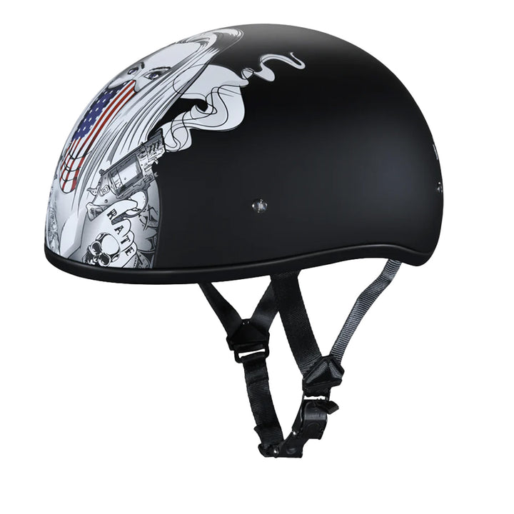 Daytona Helmets D.O.T. Skull Cap - Make 'Em Pay - Front Left Side View