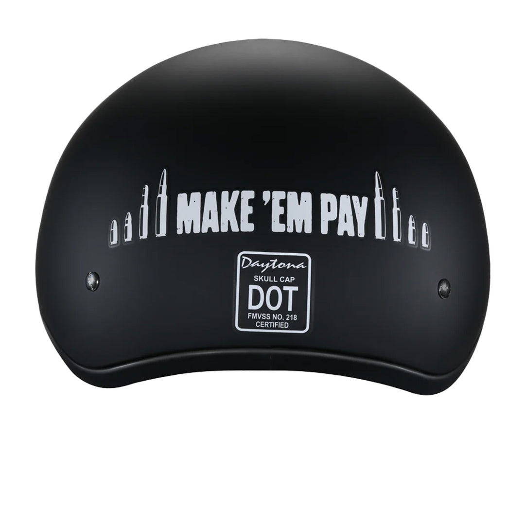 Daytona Helmets D.O.T. Skull Cap - Make 'Em Pay - Rear View