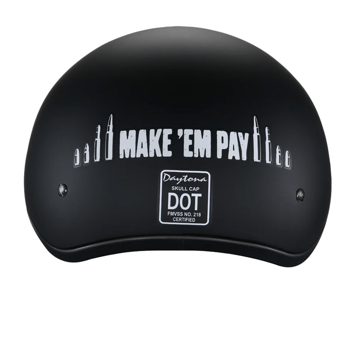 Daytona Helmets D.O.T. Skull Cap - Make 'Em Pay - Rear View