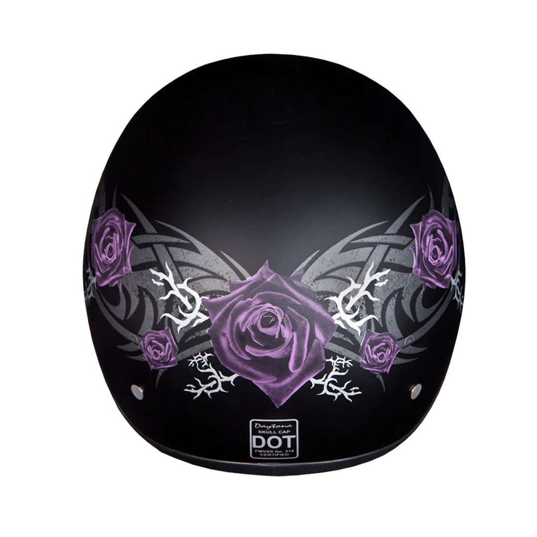 Daytona Helmets D.O.T. Skull Cap - Purple Rose - Top Rear View