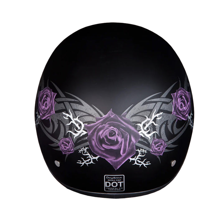 Daytona Helmets D.O.T. Skull Cap - Purple Rose - Top Rear View