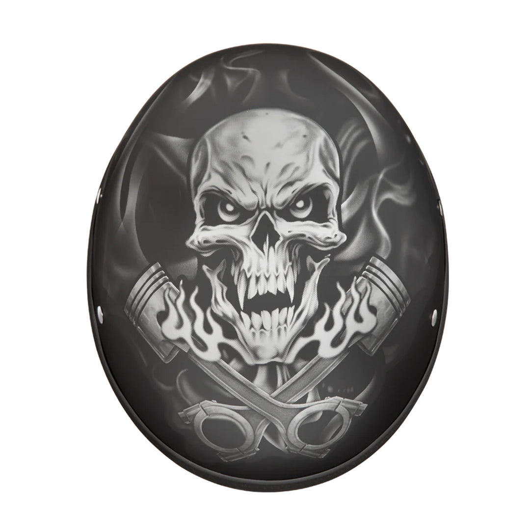 Daytona Helmets D.O.T. Skull Cap - Pistons Skull - Top Front View