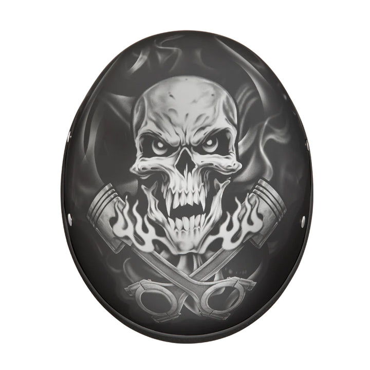 Daytona Helmets D.O.T. Skull Cap - Pistons Skull - Top Front View