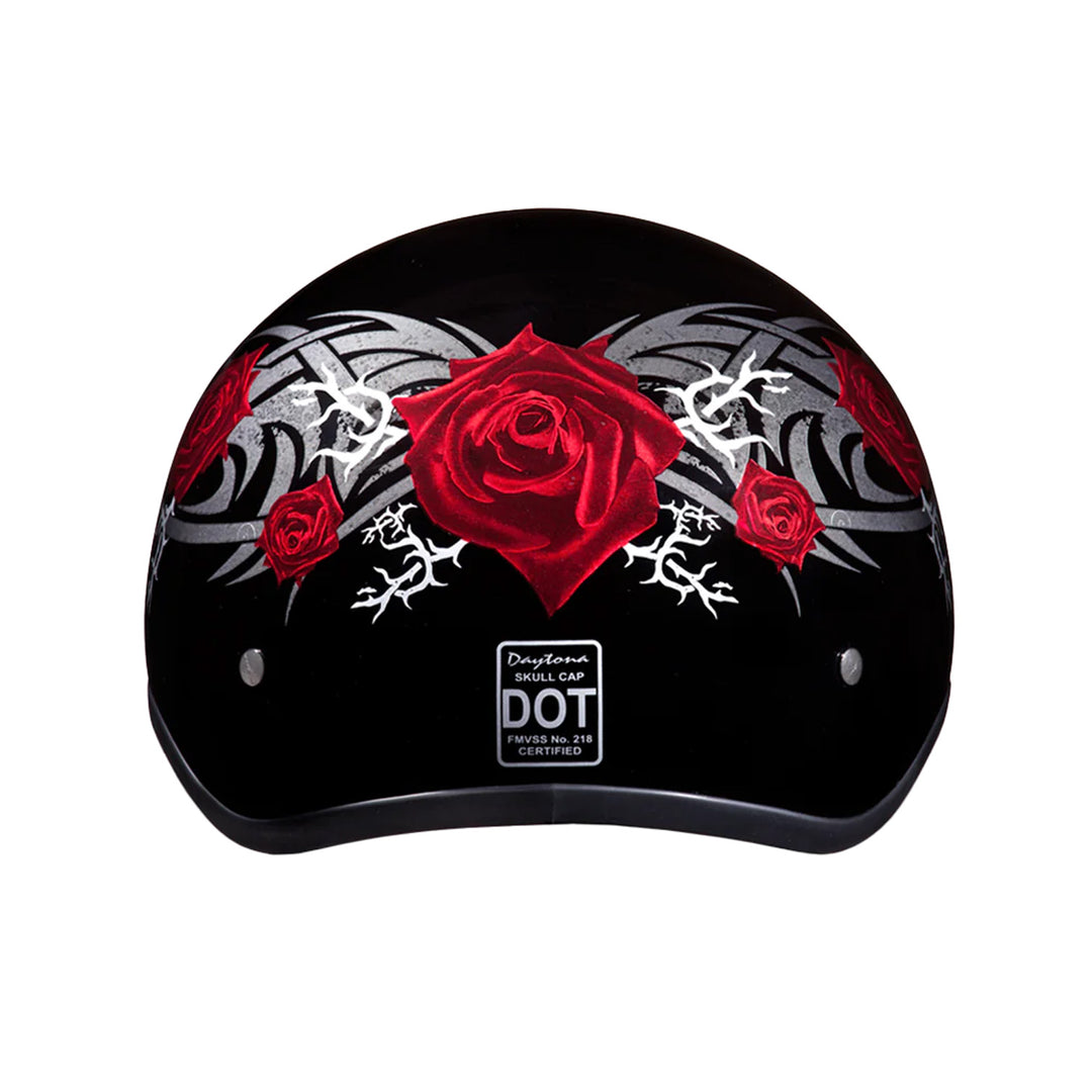 Daytona Helmets D.O.T. Skull Cap - Rose - Rear View