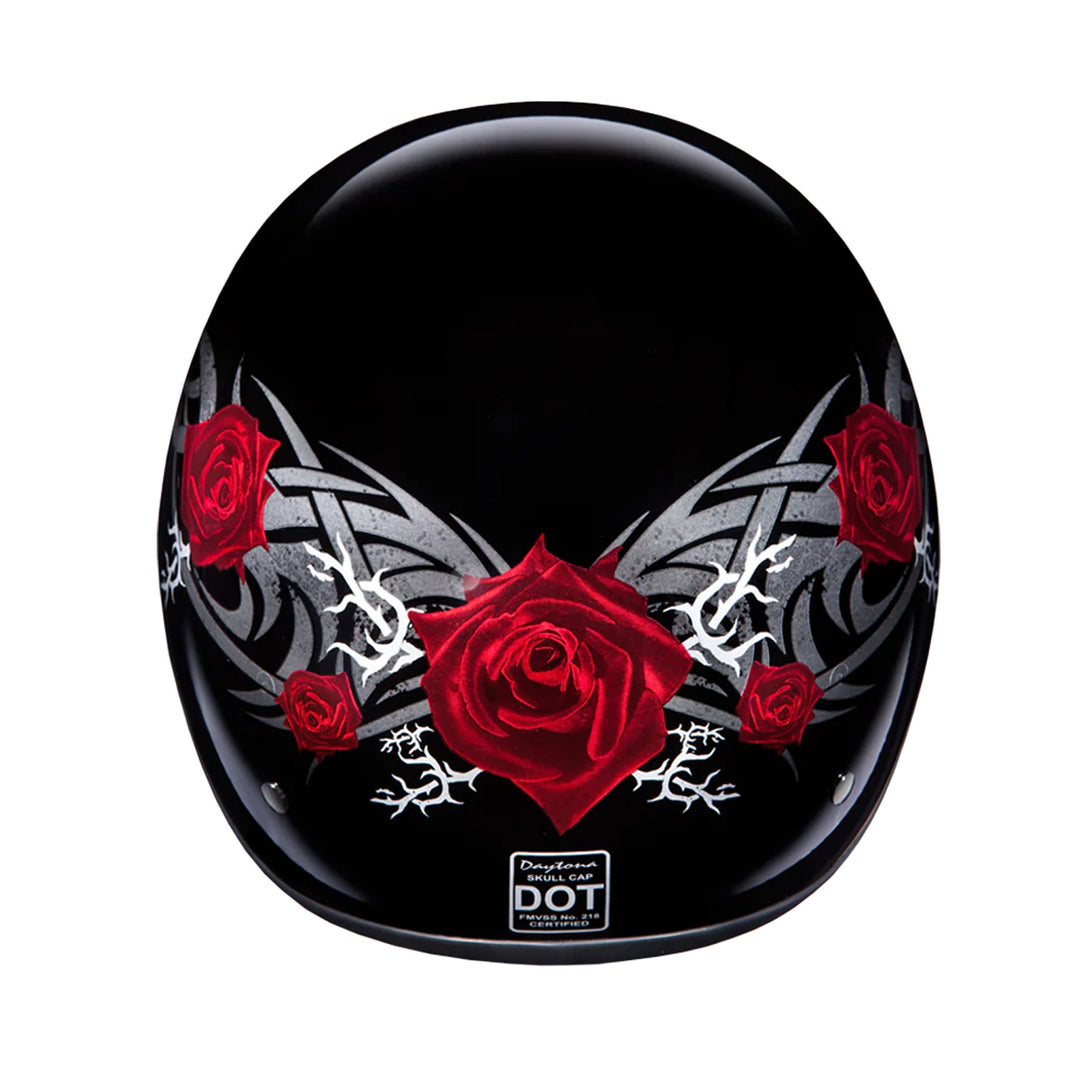 Daytona Helmets D.O.T. Skull Cap - Rose - Top Rear View