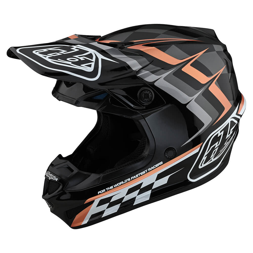 Troy Lee Designs SE4 Polyacrylite Helmet w/MIPS - Warped Black/Copper - Front Side View