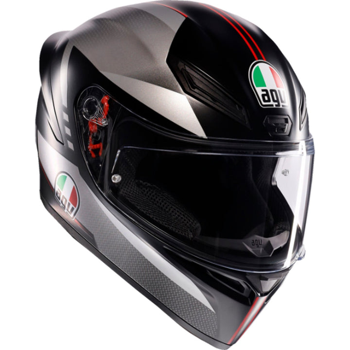 AGV K1 S Lap Helmet Matte Black/Gray/Red - Front Right Side View
