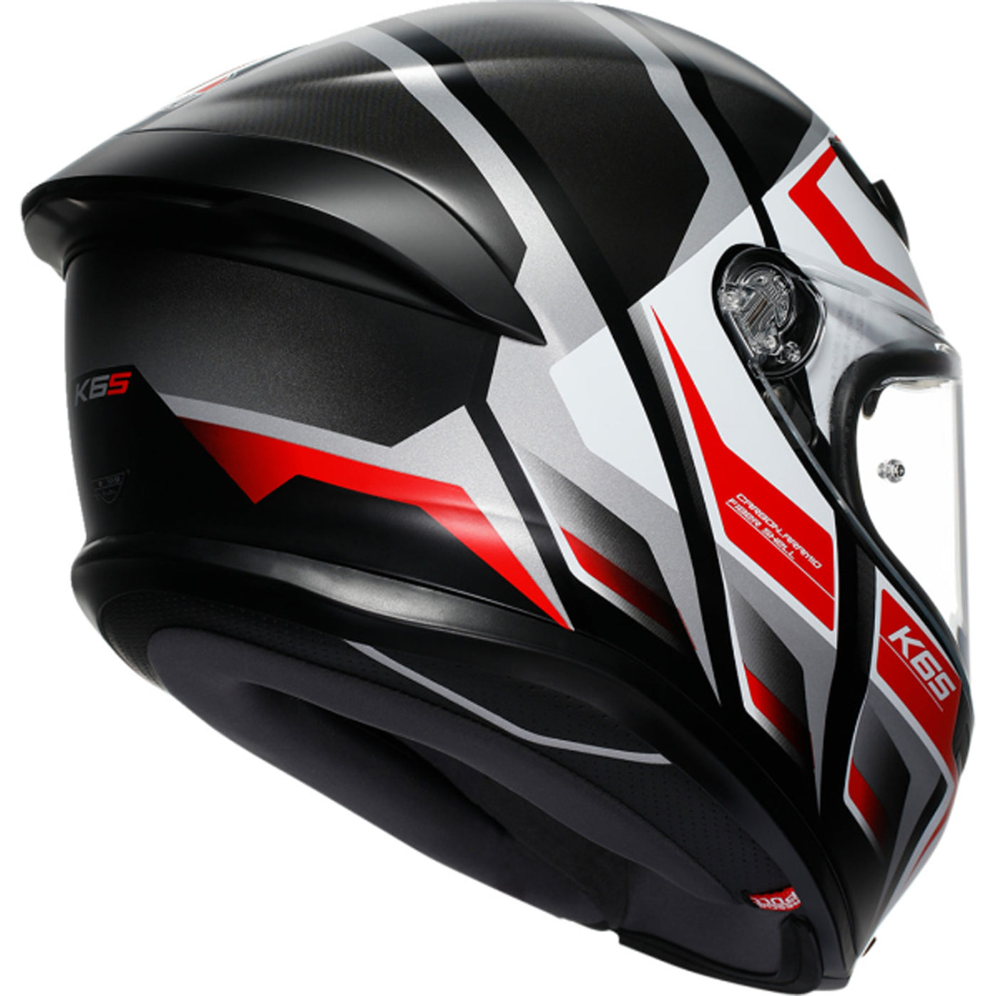 AGV K6 S Karve Helmet Matte Black/White/Red - Rear Right Side View