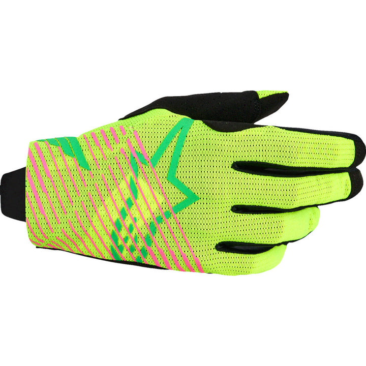 Alpinestars Radar Pro MX Gloves Green/Fluo Yellow/Fluo Pink - Back of Hand View