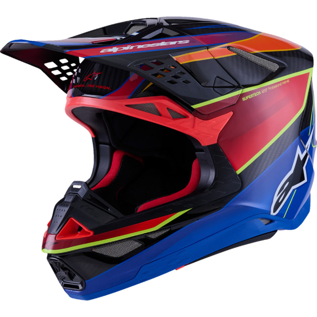 Alpinestars Supertech M10 Era MIPS Helmet Gloss Blue/Red/Yellow Fluo - Front Side View