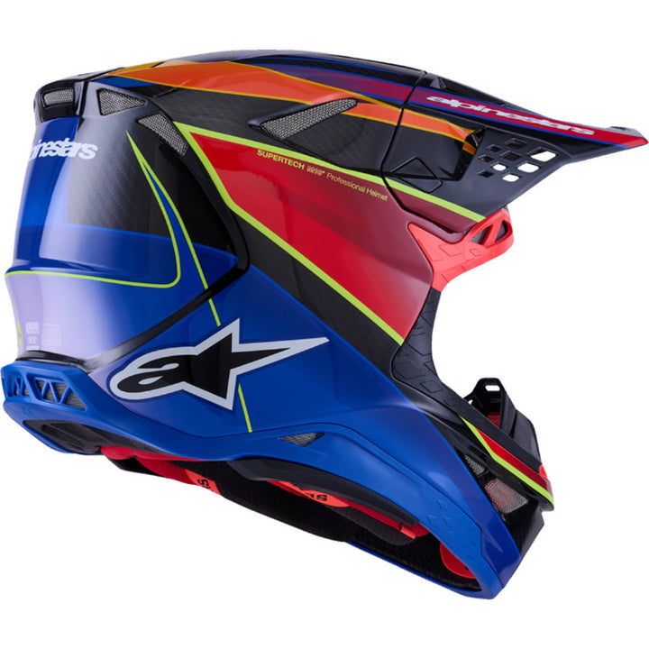 Alpinestars Supertech M10 Era MIPS Helmet Gloss Blue/Red/Yellow Fluo - Rear Side View