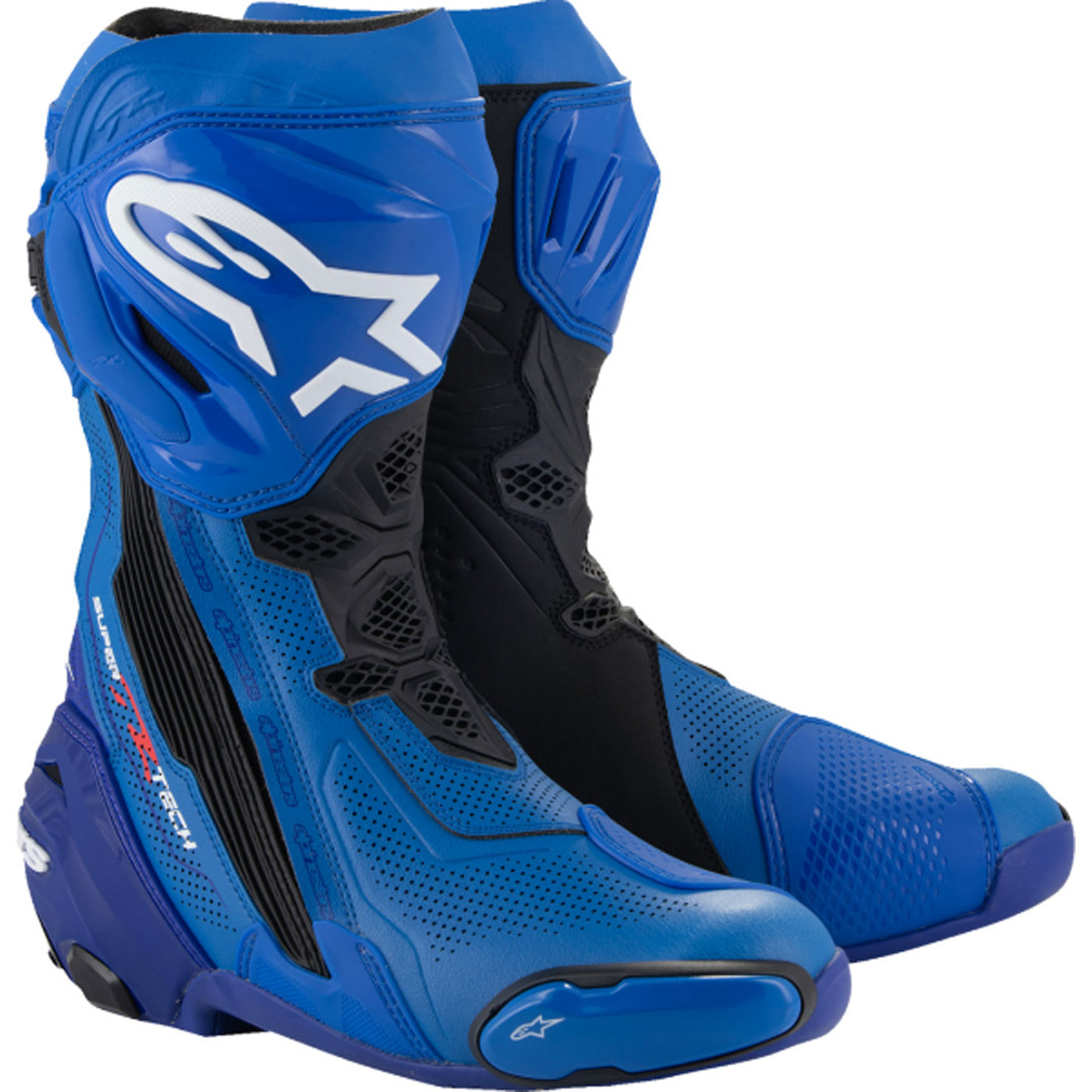 Alpinestars Supertech R v2 Vented Boot Blue/Black - Front Side View of Pair