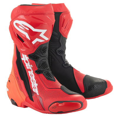 Alpinestars Supertech R v2 Vented Boot Bright Red/Red Fluo - Front Side View of Pair