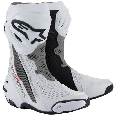 Alpinestars Supertech R v2 Vented Boot White/Mid Gray/Black - Front Side View of Pair