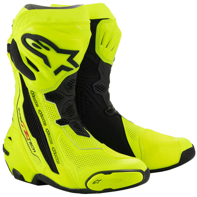 Alpinestars Supertech R v2 Vented Boot Yellow Fluo/Black - Front Side View of Pair