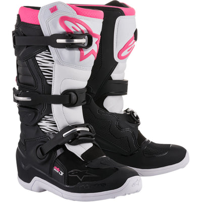 Alpinestars Stella Tech 3 MX Boots Black/White/Pink - Front Side View of Pair