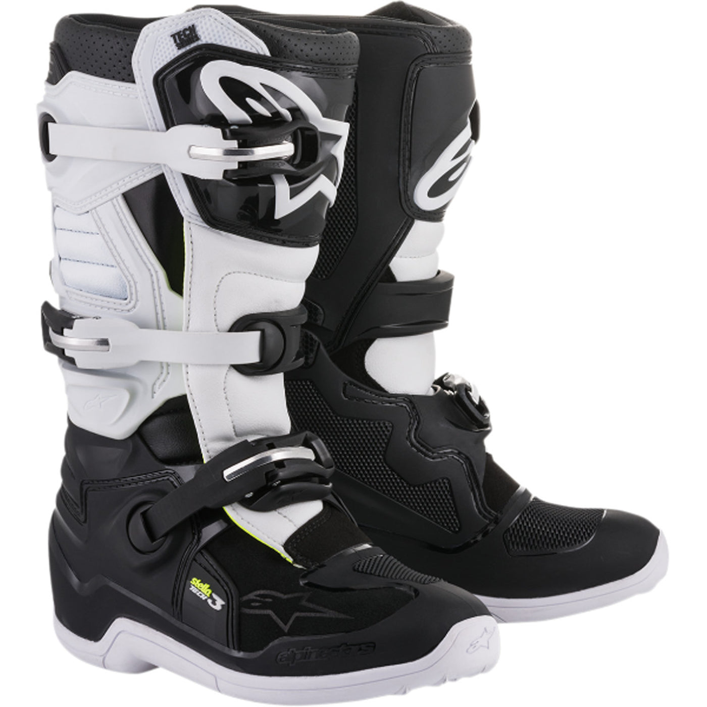 Alpinestars Stella Tech 3 MX Boots Black/White - Front Side View of Pair