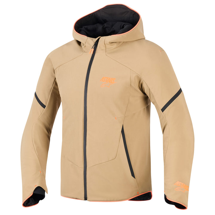 Alpinestars Aeroshell Waterproof Jacket Dark Khaki/Black/Orange Fluo - Front View