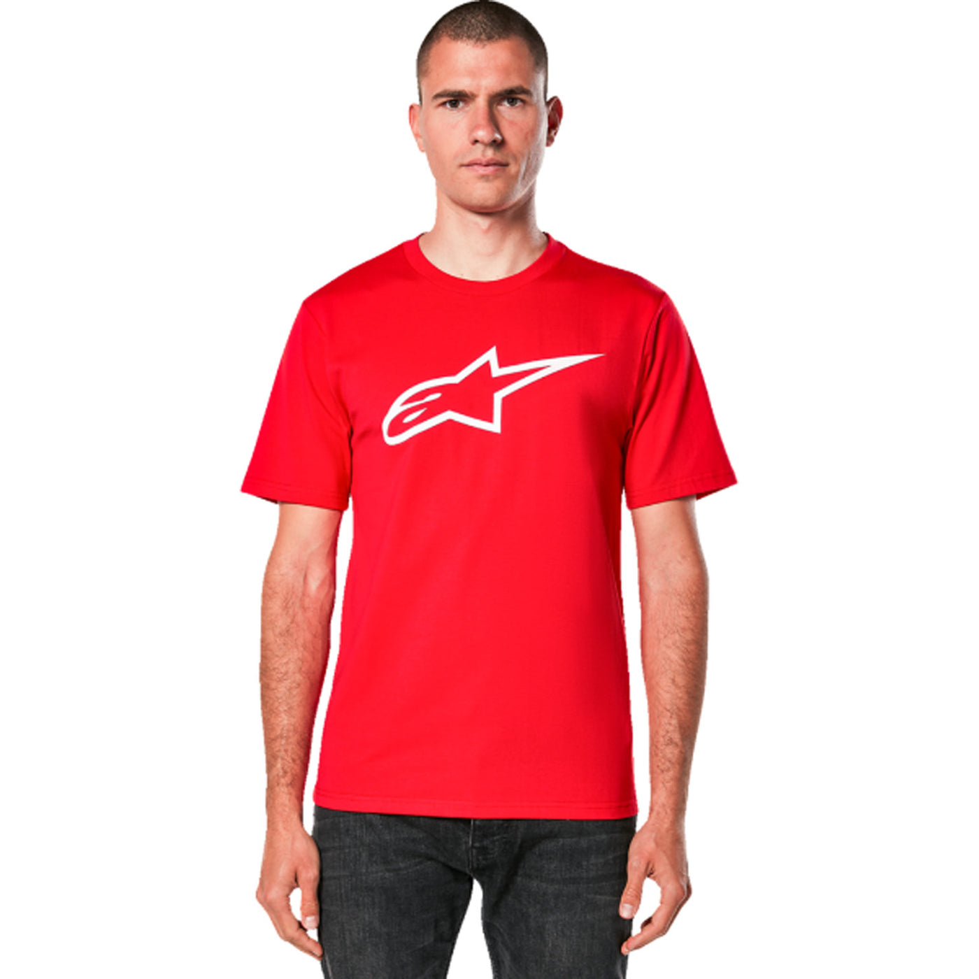 Alpinestars Ageless 2.0 CSF T-Shirt Red/White - Front View of Model Wearing Shirt