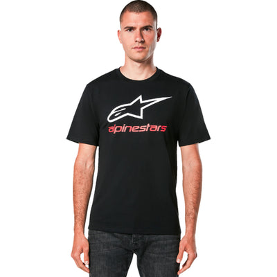 Alpinestars Always 2.0 CSF T-Shirt Black/White/Red - Front View of Model Wearing Shirt