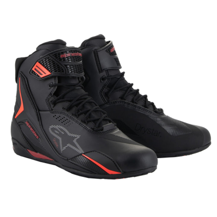 Alpinestars Faster-4 Drystar Riding Shoes Black/Rio Red/Red Fluo - Front Side View of Pair