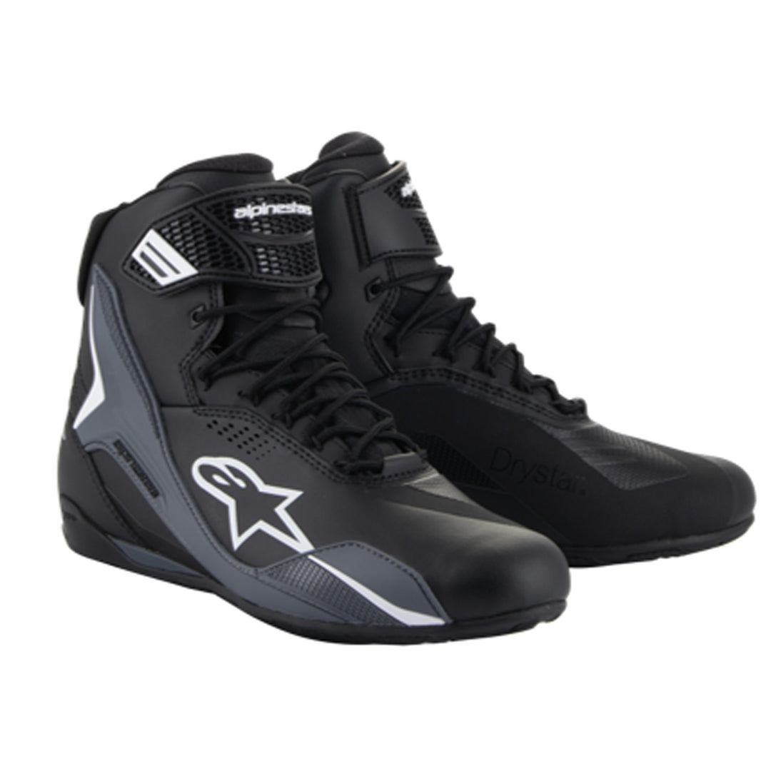 Alpinestars Faster-4 Drystar Riding Shoes Black/Cool Grey/White - Front Side View of Pair