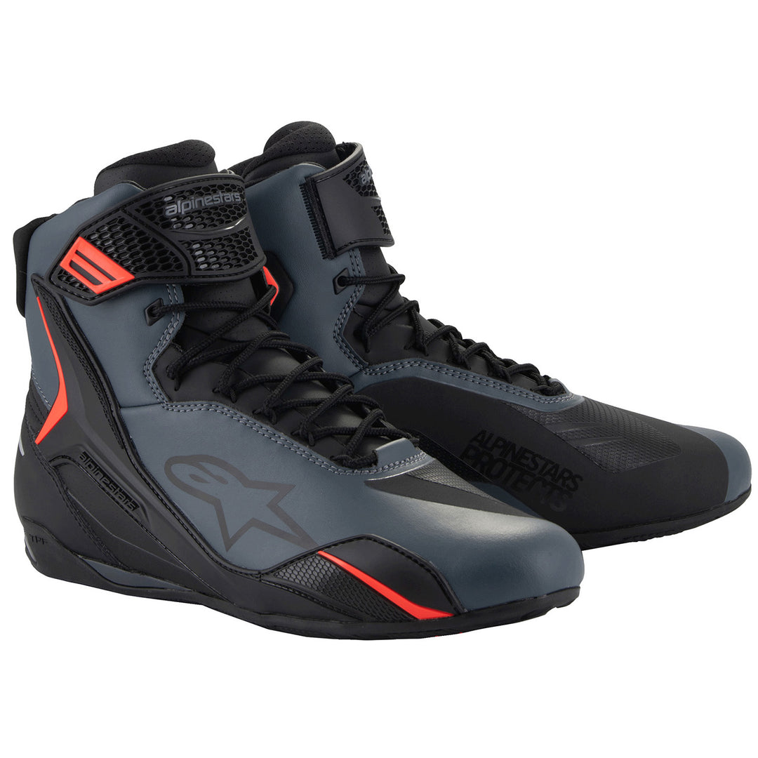 Alpinestars Faster-4 Riding Shoes Black/Gray/Red Fluo - Front Side View of Pair