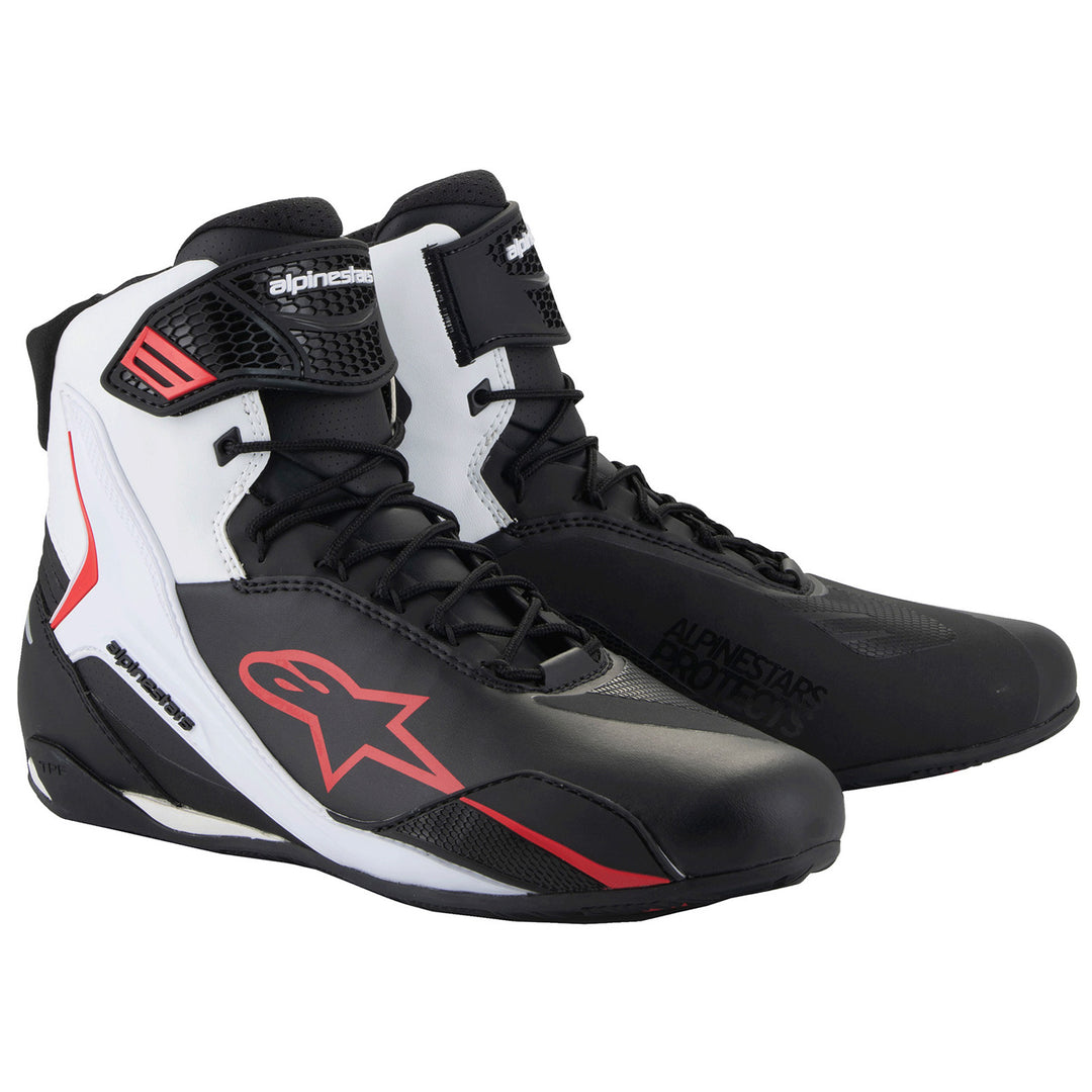 Alpinestars Faster-4 Riding Shoes Black/White/Red - Front Side View of Pair