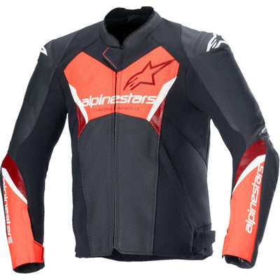 Alpinestars Faster V3 Airflow Leather Jacket Black/Red Fluo - Front View