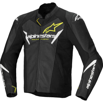 Alpinestars Faster V3 Airflow Leather Jacket Black/White/Yellow Fluo - Front View