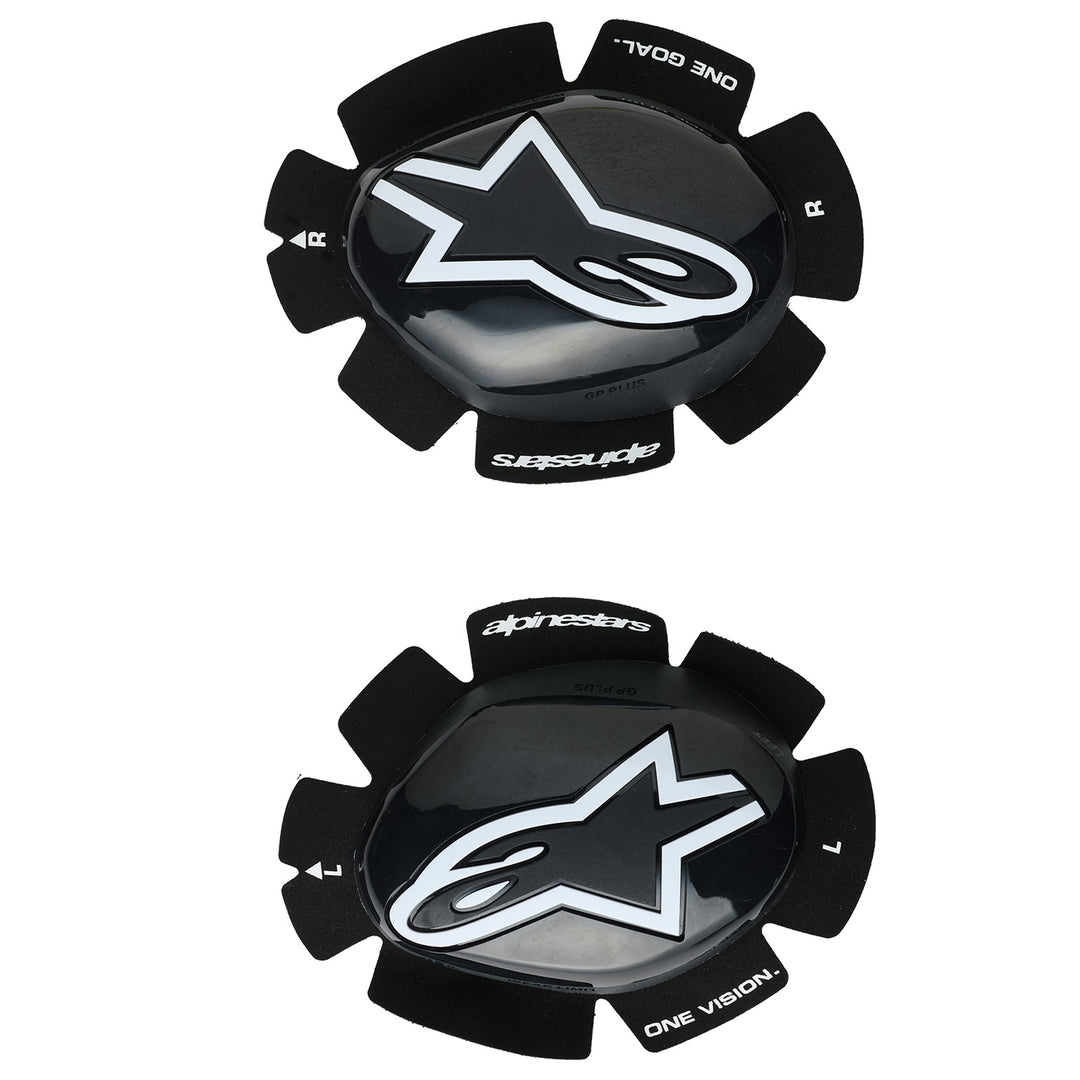 Alpinestars GP Plus Knee Sliders Black/White - Front View of Pair