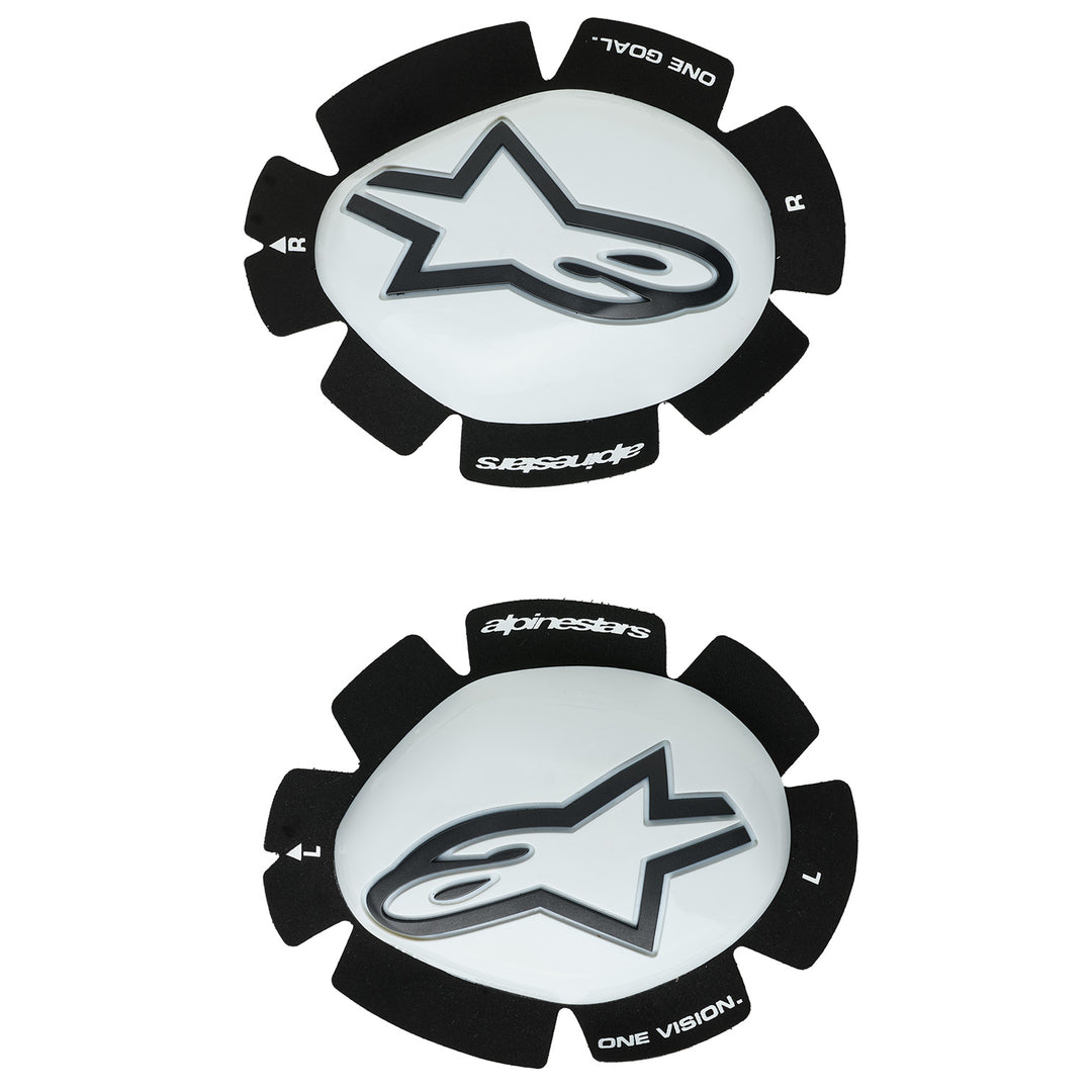 Alpinestars GP Plus Knee Sliders White/Black - Front View of Pair