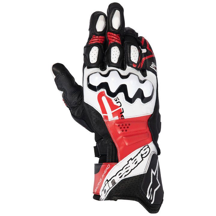 Alpinestars GP Plus R V3 Leather Gloves Black/White/Bright Red - Back of Hand View