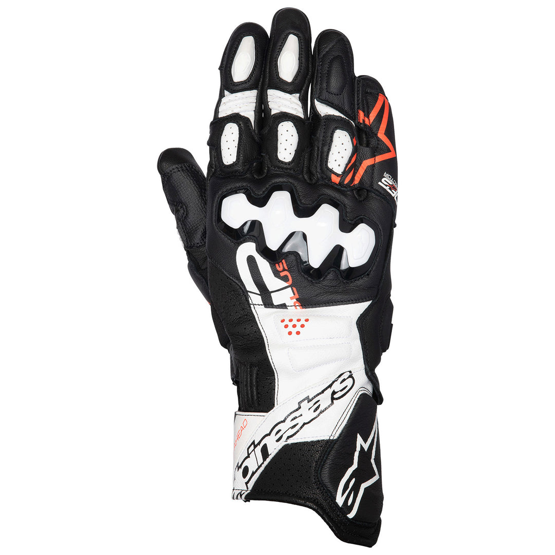 Alpinestars GP Plus R V3 Leather Gloves Black/White/Red Fluo - Back of Hand View