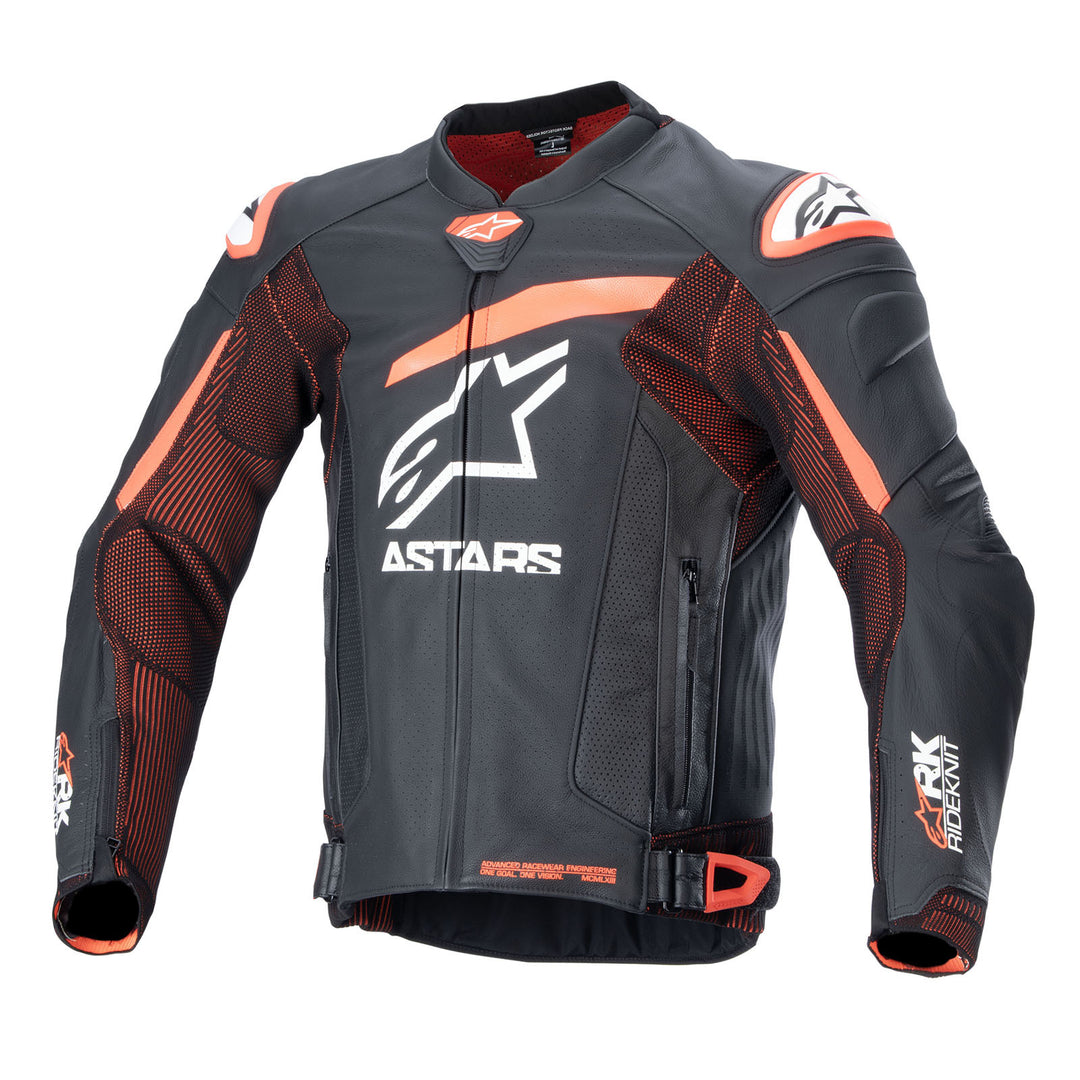 Alpinestars GP Plus R V4 Rideknit Leather Jacket Black/Red Fluo/White - Front View