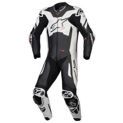 Alpinestars GP Plus V4 Sprint 1-Piece Leather Suit Black/White/Red Fluo - Front View