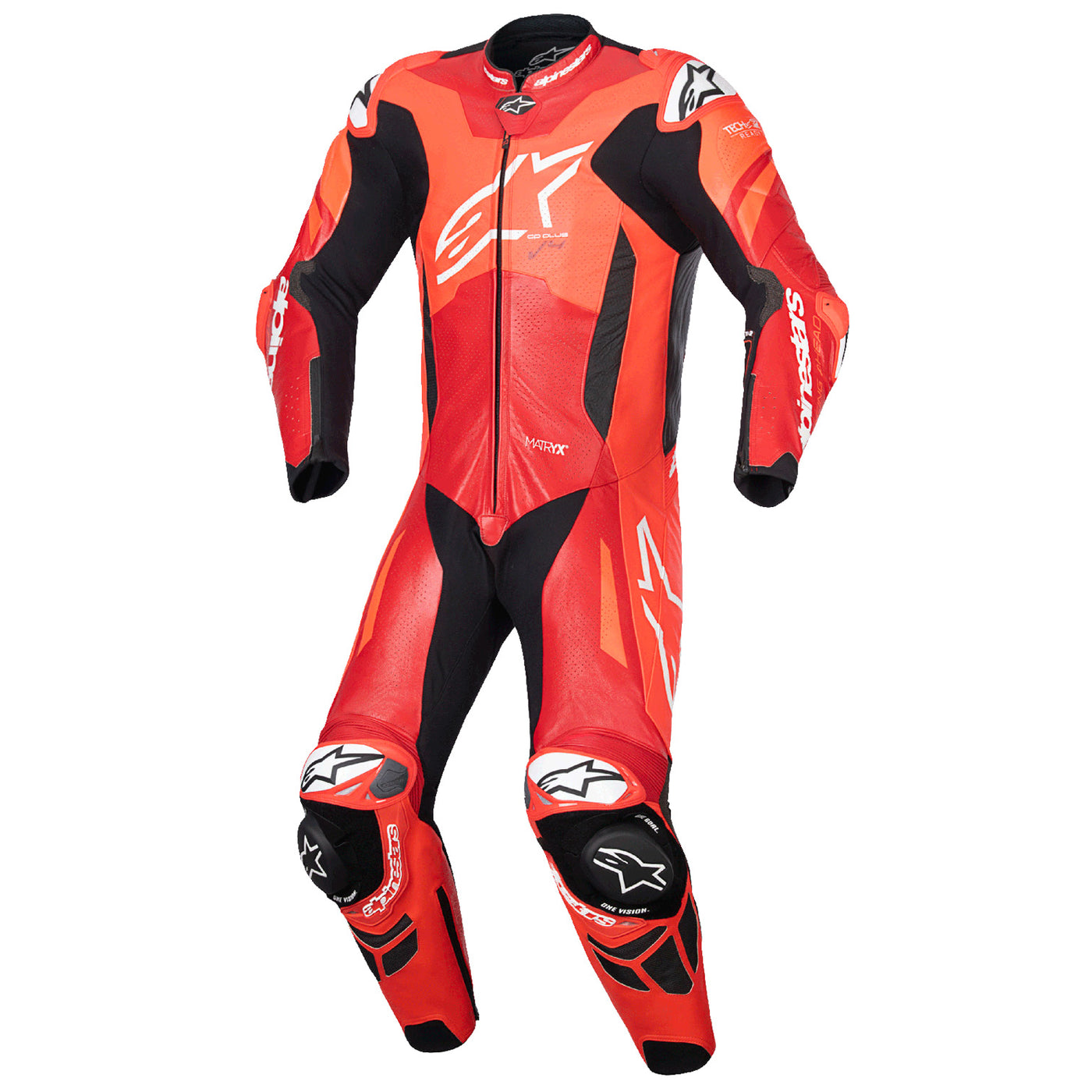 Alpinestars GP Plus V4 Sprint 1-Piece Leather Suit Red Fluo/Mid Red/White - Front View