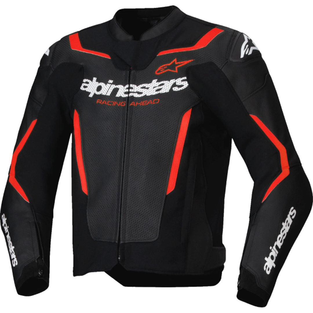 Alpinestars GP Force V2 Airflow Leather Jacket Black/Red Fluo - Front View