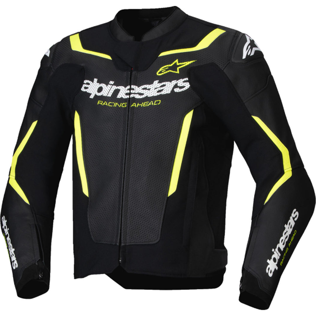 Alpinestars GP Force V2 Airflow Leather Jacket Black/Yellow Fluo - Front View