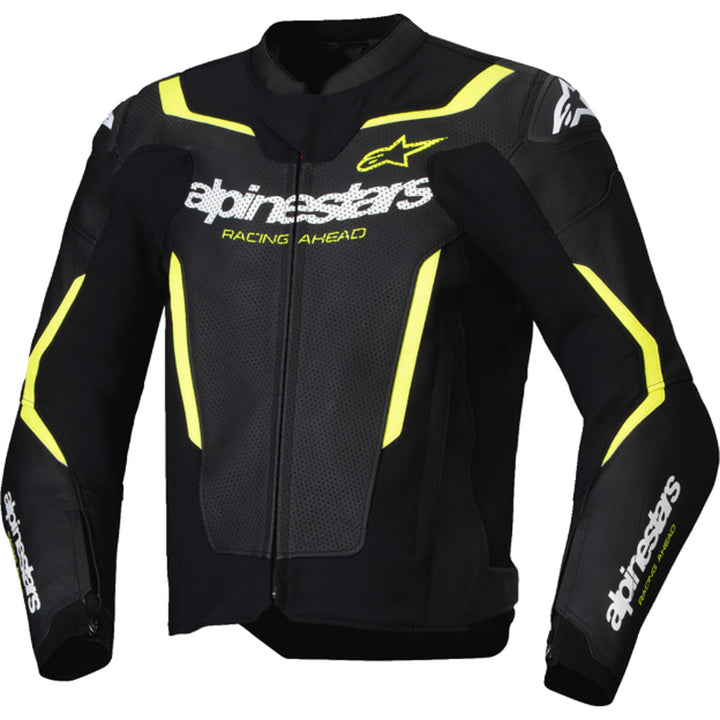 Alpinestars GP Force V2 Airflow Leather Jacket Black/Yellow Fluo - Front View