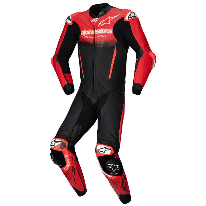 Alpinestars GP-R7 1 Piece Leather Suit Black/Mid Red - Front View